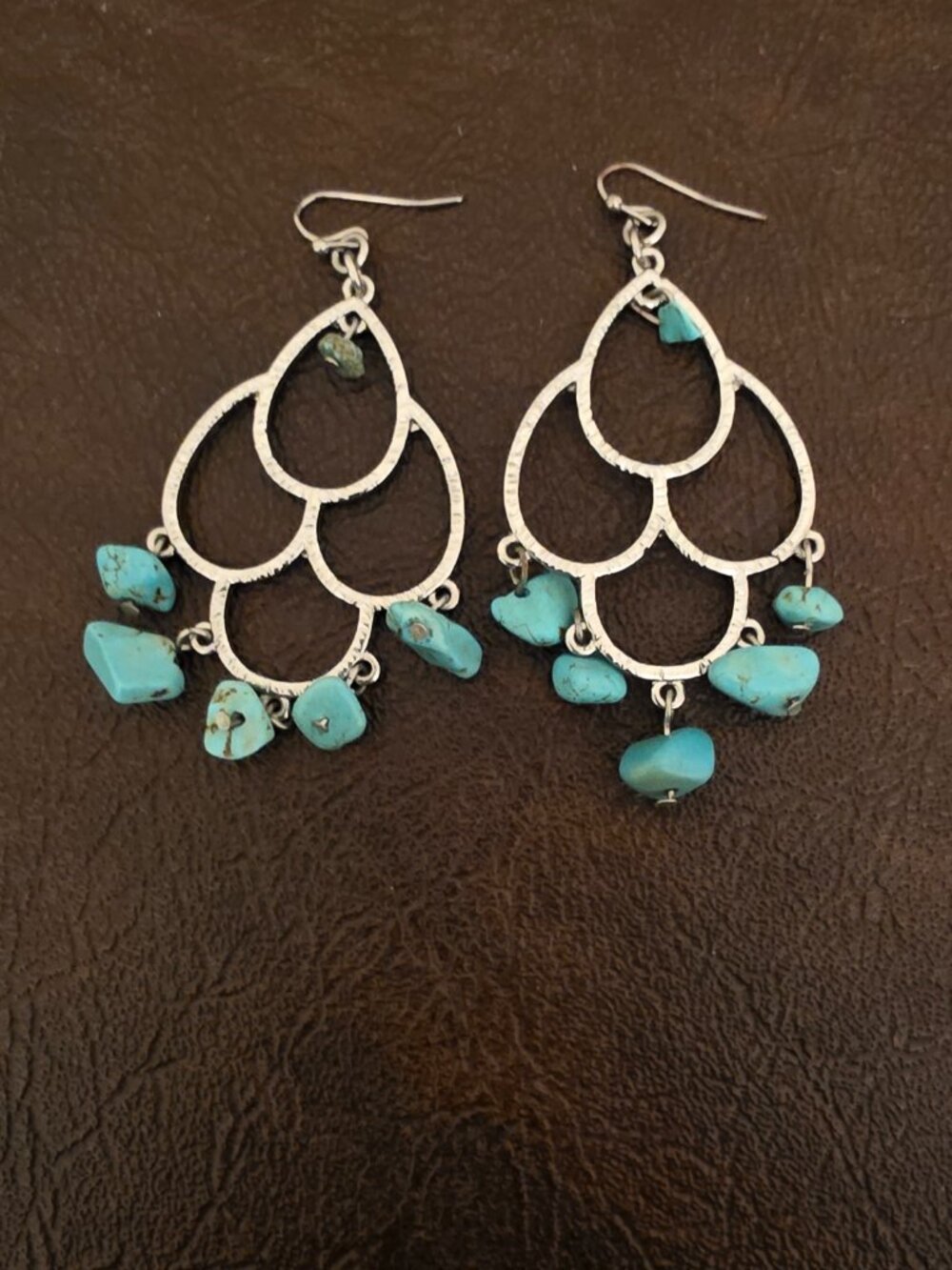 Silver-Tone Dangle Turquoise Earrings